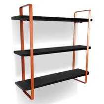 Prateleira Tripla Nicho Hone Modelo Industrial Decoração Casa 60x15 Cobre/Preto