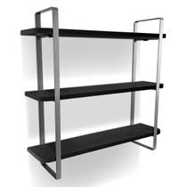Prateleira Tripla Nicho Hone Modelo Industrial Decoração Casa 60x15 Prata/Preta Prateleira Tripla Nicho Hone Modelo Industrial Decoração Casa 60x15 Prata/Preta