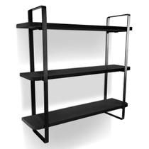 Prateleira Tripla Nicho Hone Modelo Industrial Decoração Casa 60x15 Preta/Preta