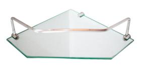 Prateleira vidro incolor de canto para banheiro com suporte - Woodglass