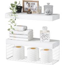 Prateleiras de banheiro QEEIG White Over Toilet com armazenamento de papel higiênico