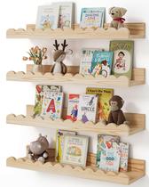 Prateleiras de livros de parede Shario Nursery Wood, pacote com 4 crianças, 42 cm