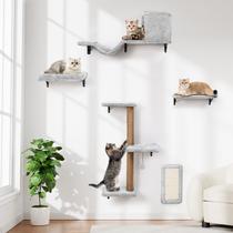 Prateleiras de Parede 5 em 1 para Gatos, Móveis Multi-Nível para Escalada, Poleiro e Área de Descanso para Gatos Internos, Prateleiras Montadas na Parede que Economizam Espaço para Brincar e Descansar (Madeira Natural) - Cinza Claro Prateleiras de Parede 5 em 1 para Gatos, Móveis Multi-Nível para Escalada, Poleiro e Área de Descanso para Gatos Internos, Prateleiras Montadas na Parede que Economizam Espaço para Brincar e Descansar (Madeira Natural) - Cinza Claro
