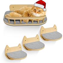 Prateleiras de parede Cat BUOGA com madeira dura premium de 3 etapas Prateleiras de parede Cat BUOGA com madeira dura premium de 3 etapas