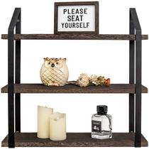 Prateleiras de parede flutuantes Mkono 3 Tier Rustic 43 cm de madeira com suporte