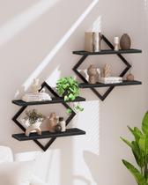 Prateleiras flutuantes CHOEZON TBJ01P2BB Conjunto de 2 pretas montadas na parede Prateleiras flutuantes CHOEZON TBJ01P2BB Conjunto de 2 pretas montadas na parede