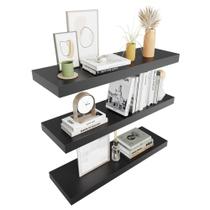Prateleiras flutuantes Colima Black Wood para parede de 24 cm, conjunto de 3