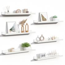 Prateleiras flutuantes, conjunto simples de armazenamento para decoração de parede, de 6 brancos