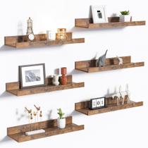 Prateleiras flutuantes, conjunto simples de armazenamento para decoração de parede, de 6 marrons