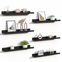 Prateleiras flutuantes, conjunto simples de armazenamento para decoração de parede, de 6 pretas