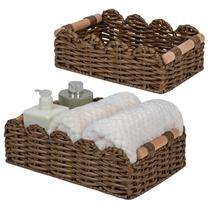 Prateleiras flutuantes de borda recortada de vime, conjunto de cestos, 2 CubesLand