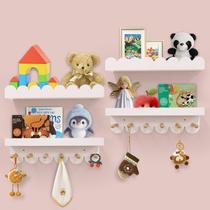 Prateleiras flutuantes de livros de berçário Varbonia, 16 cm, madeira, pacote com 4, brancas