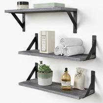 Prateleiras flutuantes Forbena Grey, conjunto de 3 decorações de parede, cinza rústico