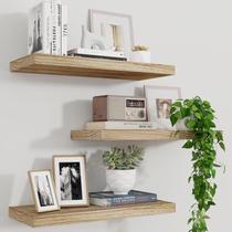 Prateleiras flutuantes Marsmiles Wood, conjunto de 3 pretos carbonizados Prateleiras flutuantes Marsmiles Wood, conjunto de 3 pretos carbonizados