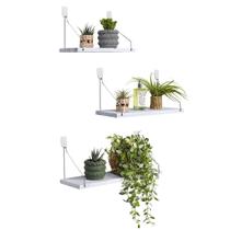 Prateleiras flutuantes MITIME Rustic Solid Wood, conjunto de 3 cinzas/brancas