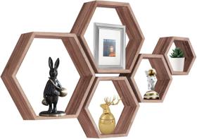 Prateleiras flutuantes PHOENANCEE Hexagon, conjunto de 5 madeiras para casa Prateleiras flutuantes PHOENANCEE Hexagon, conjunto de 5 madeiras para casa