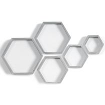 Prateleiras flutuantes PHOENANCEE Hexagon Wood, conjunto de 5, cinza vintage Prateleiras flutuantes PHOENANCEE Hexagon Wood, conjunto de 5, cinza vintage