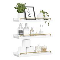 Prateleiras flutuantes RYOFOBETTO para decoração de parede branca/dourada (conjunto de 3) Prateleiras flutuantes RYOFOBETTO para decoração de parede branca/dourada (conjunto de 3)