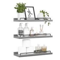 Prateleiras flutuantes RYOFOBETTO para decoração de parede e banheiro cinza (conjunto 3) Prateleiras flutuantes RYOFOBETTO para decoração de parede e banheiro cinza (conjunto 3)