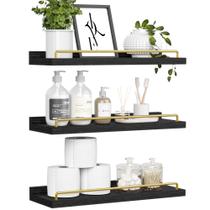 Prateleiras flutuantes RYOFOBETTO para decoração de parede em preto/dourado (conjunto de 3) Prateleiras flutuantes RYOFOBETTO para decoração de parede em preto/dourado (conjunto de 3)