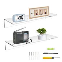 Prateleiras flutuantes Sezanrpt Acrylic, pacote com 2 unidades, 17x15x7cm, transparente Prateleiras flutuantes Sezanrpt Acrylic, pacote com 2 unidades, 17x15x7cm, transparente