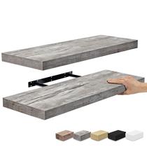 Prateleiras flutuantes Sorbus 24x9cm montadas na parede, pacote com 2 unidades, cinza rústico Prateleiras flutuantes Sorbus 24x9cm montadas na parede, pacote com 2 unidades, cinza rústico