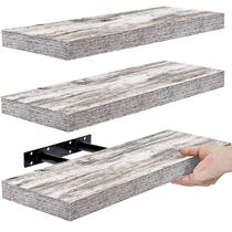 Prateleiras flutuantes Sorbus, pacote com 3, 40 cm, branco rústico para decoração de casa Prateleiras flutuantes Sorbus, pacote com 3, 40 cm, branco rústico para decoração de casa