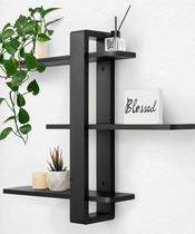 Prateleiras flutuantes SUMGAR Black Pine Wood, 3 níveis, 50 cm, suporte de parede