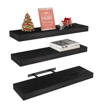 Prateleiras flutuantes Vervida Black Rustic Wood 24cm, conjunto de 3
