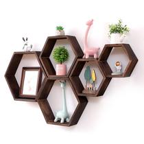 Prateleiras flutuantes WonFully Hexagon Wood Driftwood Finish Prateleiras flutuantes WonFully Hexagon Wood Driftwood Finish