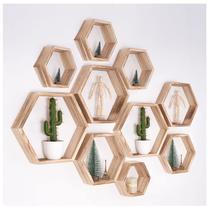 Prateleiras flutuantes WonFully Hexagon Wood Farmhouse Driftwood