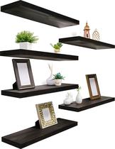 Prateleiras flutuantes YYWUOJJ Wood para decoração de parede, conjunto de 6 nogueiras Prateleiras flutuantes YYWUOJJ Wood para decoração de parede, conjunto de 6 nogueiras