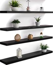 Prateleiras flutuantes YYWUOJJ Wood Rustic Wall 90cm Conjunto de 4 pretas Prateleiras flutuantes YYWUOJJ Wood Rustic Wall 90cm Conjunto de 4 pretas