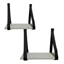 Prateleiras MDF Branca C/ Alça de Couro Conj. 2 Pçs 40/30 cm
