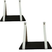 Prateleiras MDF Preta Com Alça de Couro Conj. 2 Pçs 40/30 cm