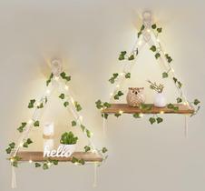 Prateleiras suspensas Mkono Artificial Ivy Macrame com luzes, conjunto de 2