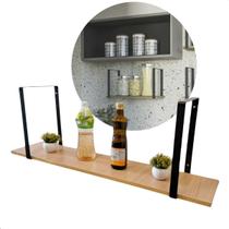 PrateleiraTerrazo Madeira Marrom Com Alça de aço industrial 90 cm