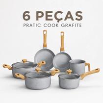 Pratic Cook Conjunto de Panelas Mimo Style 6 Peças Grafite PJ6STGF Alumínio Antiaderente Tampas de Vidro Temperado Cabos SoftTouch
