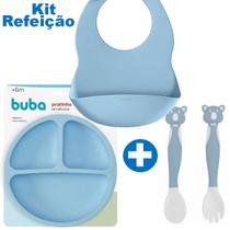 Pratinho Azul com Ventosa Kit Talher Coala e Babador Buba