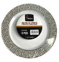 Pratinho borda Perolado Prata Luxo Acrílico 19cm-kit 6un Pratinho borda Perolado Prata Luxo Acrílico 19cm-kit 6un