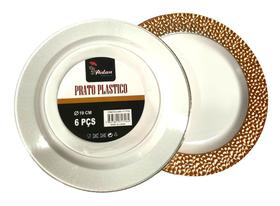 Pratinho borda Perolado Rose Luxo Acrílico 19cm-kit 6un