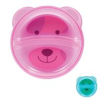Pratinho com 2 Divisórias Urso Azul Rosa Para Microondas Buba