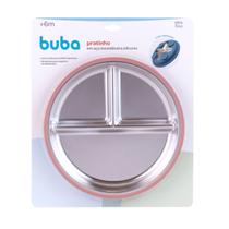 Pratinho Em Inox e Silicone Com Ventosa Rosa - Buba