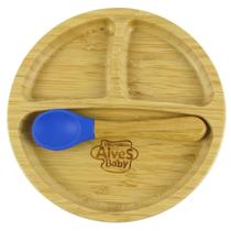 Pratinho Infantil Azul Para Menino De Bambu Com Divisória Ventosa E Colher Alimentação Pratinho Infantil Azul Para Menino De Bambu Com Divisória Ventosa E Colher Alimentação