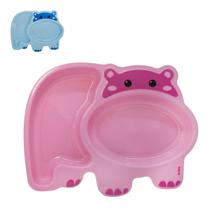 Pratinho Infantil com 2 Divisórias Alimentação Bebe Hipopotamo Azul Rosa Buba