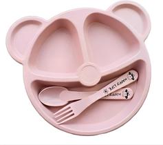 Pratinho Infantil Com Divisórias E Talheres Pra Bebê Urso
