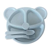 Pratinho Infantil Com Divisórias E Talheres Pra Bebê Urso
