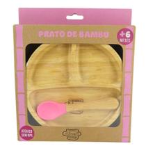 Pratinho Infantil de Bambu com Ventosa Rosa - Turminha Alves Baby