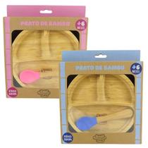 Pratinho Infantil de Bambu Turminha Alves Baby Azul e Rosa com Ventosa - 2 Unidades