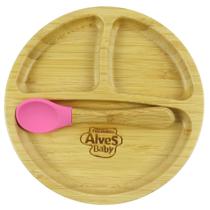 Pratinho Infantil de Bambu Turminha Alves Baby Rosa com Ventosa